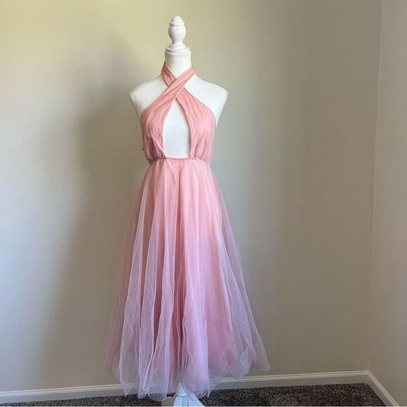 Hello Molly Pink Little Tulle Much Midi Halter Dress NEW Size 4 / Small - Picture 4 of 11